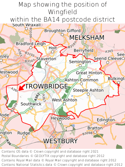 Map showing location of Wingfield within BA14