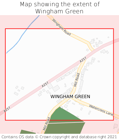 Map showing extent of Wingham Green as bounding box
