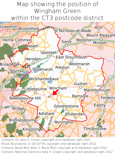 Map showing location of Wingham Green within CT3