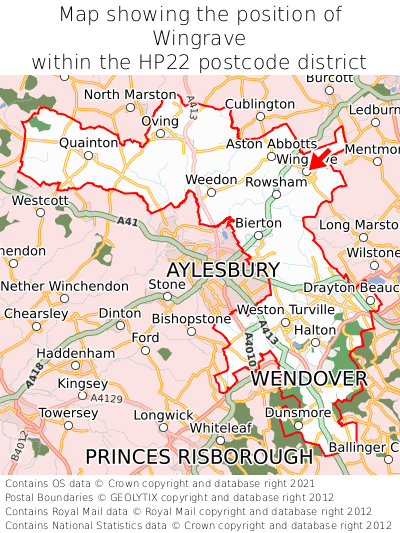 Map showing location of Wingrave within HP22