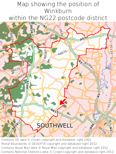 Map showing location of Winkburn within NG22