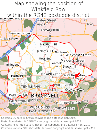 Map showing location of Winkfield Row within RG42