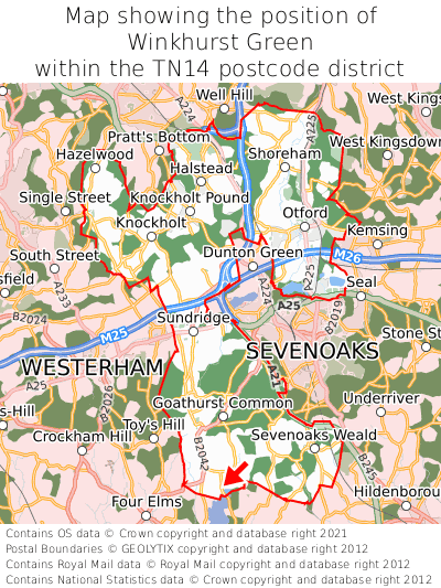 Map showing location of Winkhurst Green within TN14