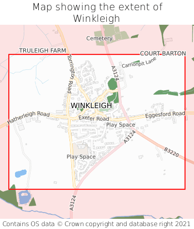 Map showing extent of Winkleigh as bounding box
