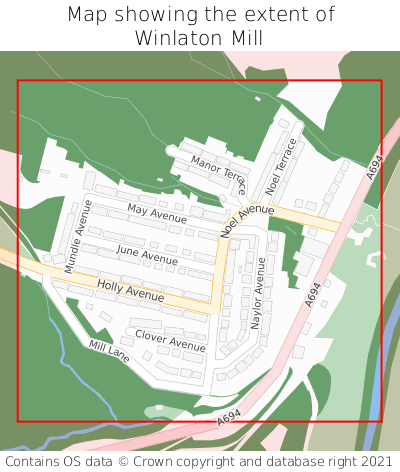 Map showing extent of Winlaton Mill as bounding box