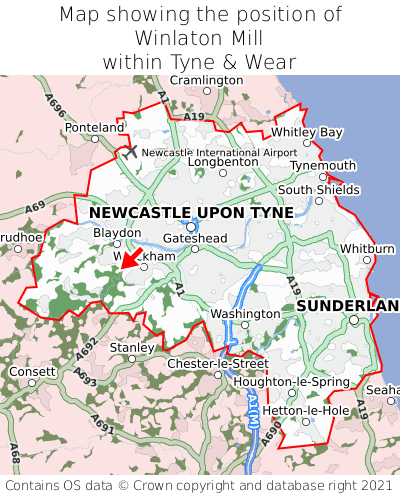 Map showing location of Winlaton Mill within Tyne & Wear