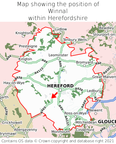 Map showing location of Winnal within Herefordshire