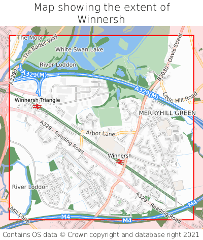 Map showing extent of Winnersh as bounding box