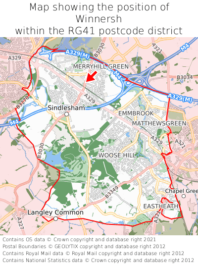 Map showing location of Winnersh within RG41