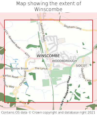Map showing extent of Winscombe as bounding box