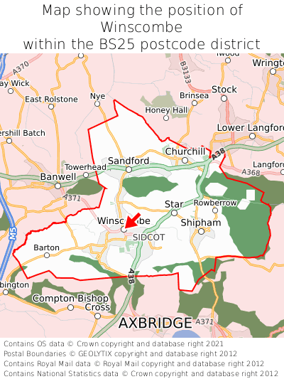 Map showing location of Winscombe within BS25