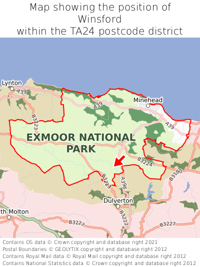 Map showing location of Winsford within TA24