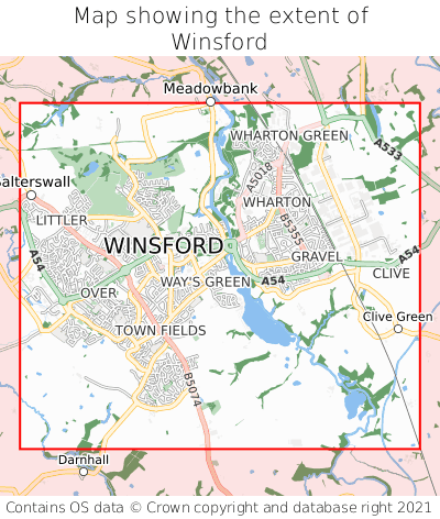 Map showing extent of Winsford as bounding box