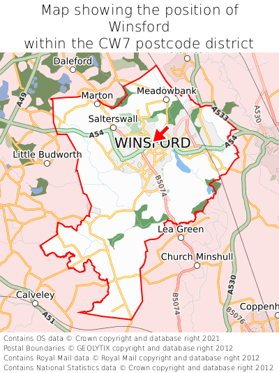 Map showing location of Winsford within CW7