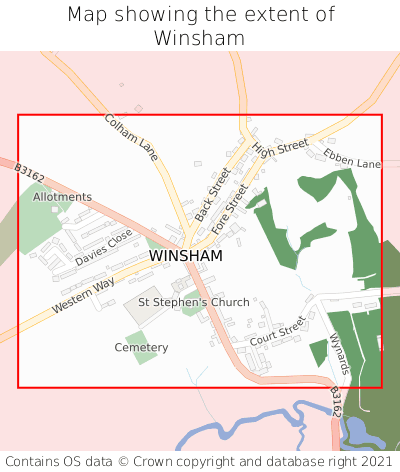 Map showing extent of Winsham as bounding box