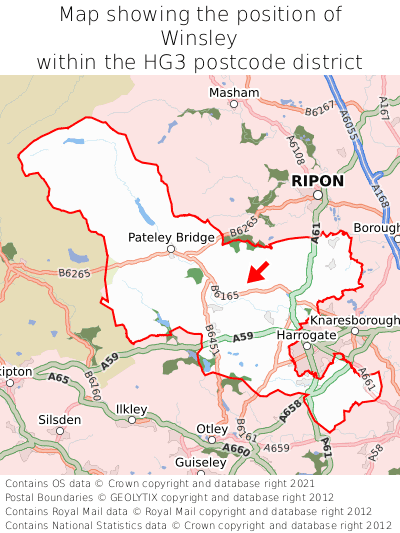 Map showing location of Winsley within HG3