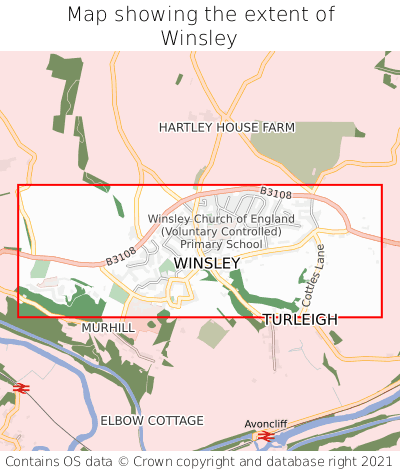 Map showing extent of Winsley as bounding box