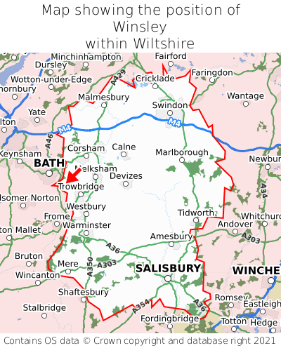 Map showing location of Winsley within Wiltshire