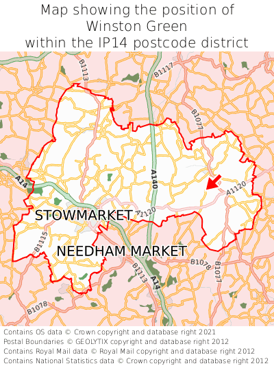 Map showing location of Winston Green within IP14
