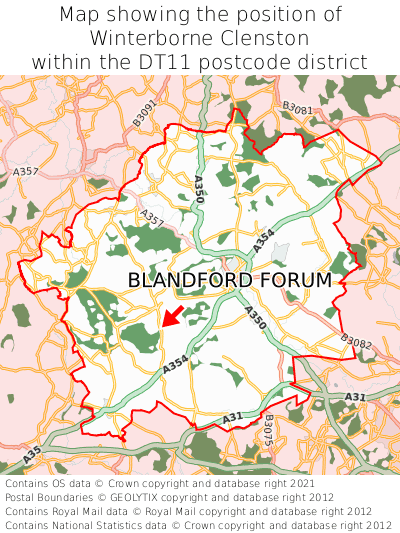 Map showing location of Winterborne Clenston within DT11