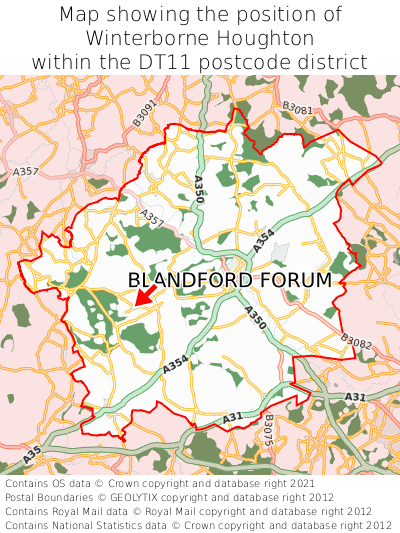 Map showing location of Winterborne Houghton within DT11