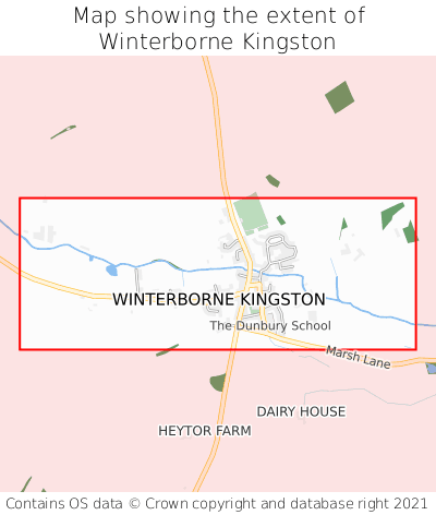 Map showing extent of Winterborne Kingston as bounding box