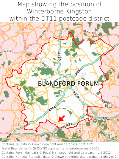 Map showing location of Winterborne Kingston within DT11