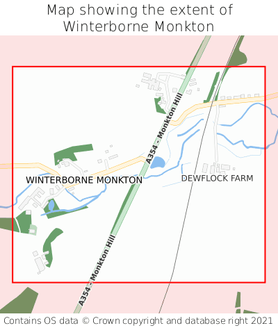 Map showing extent of Winterborne Monkton as bounding box