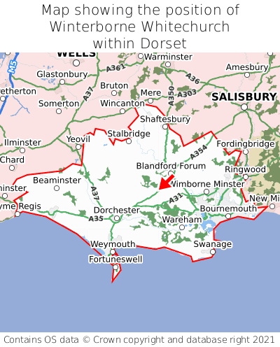 Map showing location of Winterborne Whitechurch within Dorset