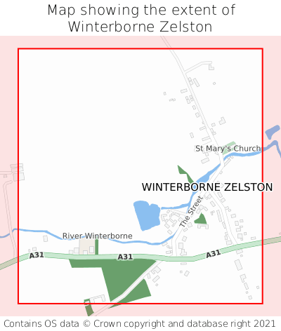 Map showing extent of Winterborne Zelston as bounding box