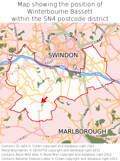 Map showing location of Winterbourne Bassett within SN4