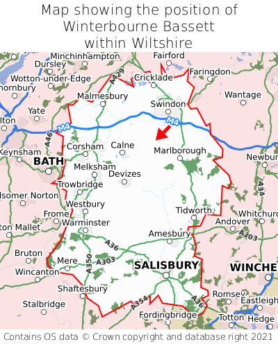 Map showing location of Winterbourne Bassett within Wiltshire