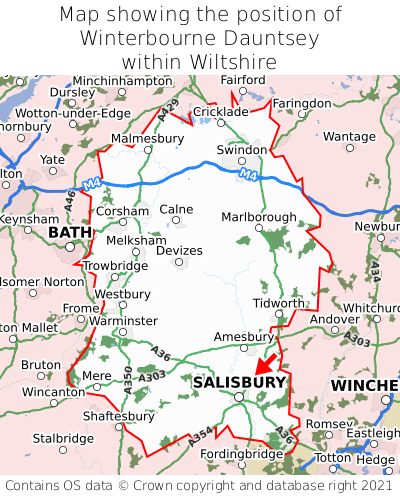Map showing location of Winterbourne Dauntsey within Wiltshire
