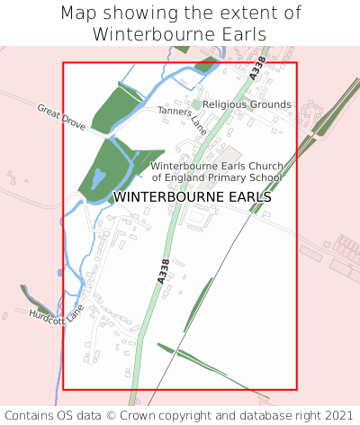 Map showing extent of Winterbourne Earls as bounding box