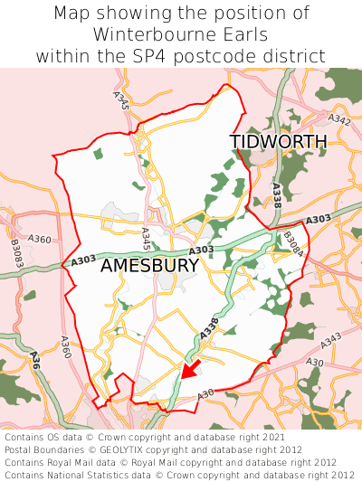 Map showing location of Winterbourne Earls within SP4