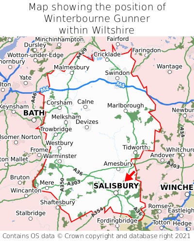 Map showing location of Winterbourne Gunner within Wiltshire