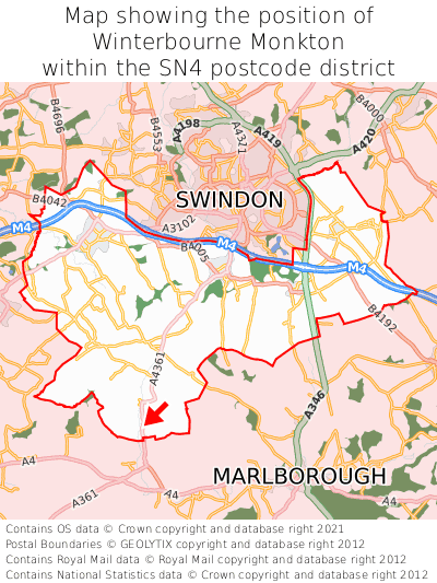Map showing location of Winterbourne Monkton within SN4