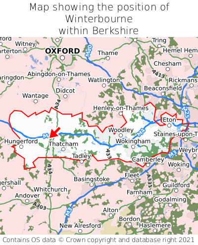 Map showing location of Winterbourne within Berkshire