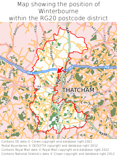 Map showing location of Winterbourne within RG20