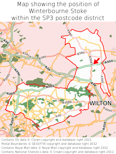 Map showing location of Winterbourne Stoke within SP3