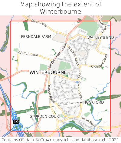 Map showing extent of Winterbourne as bounding box