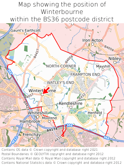 Map showing location of Winterbourne within BS36