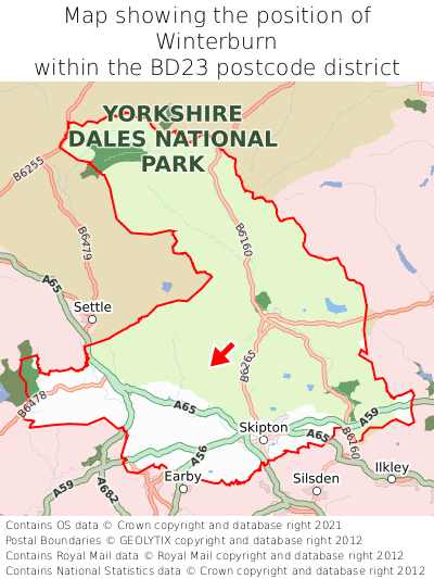 Map showing location of Winterburn within BD23