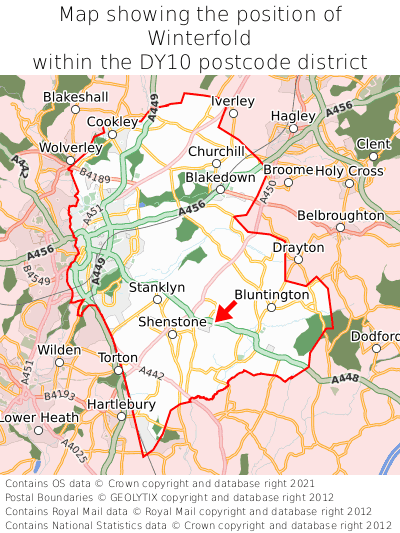 Map showing location of Winterfold within DY10