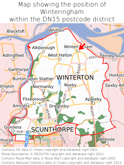 Map showing location of Winteringham within DN15