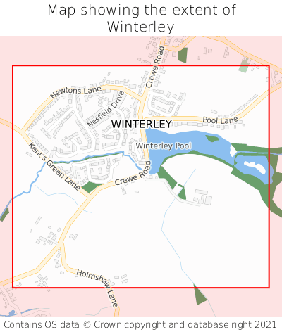 Map showing extent of Winterley as bounding box