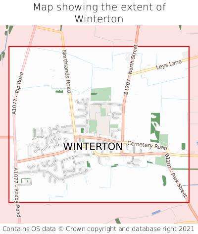 Map showing extent of Winterton as bounding box