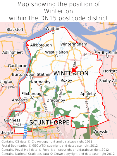 Map showing location of Winterton within DN15