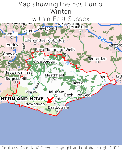Map showing location of Winton within East Sussex