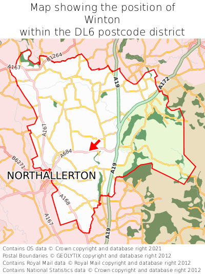 Map showing location of Winton within DL6